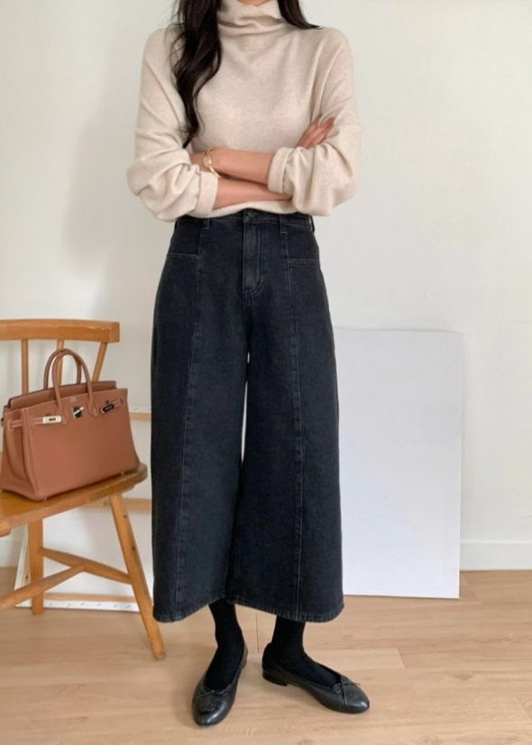 (F/W) Winter cropped black jeans