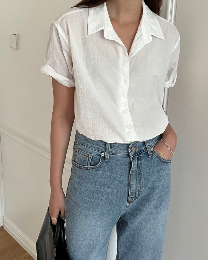 Nylon roll up sleeve shirt