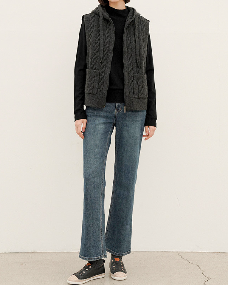 (F/W)Cable-Knit Quilted Vest