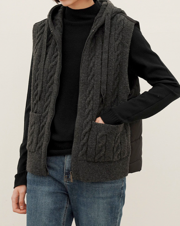 (F/W)Cable-Knit Quilted Vest