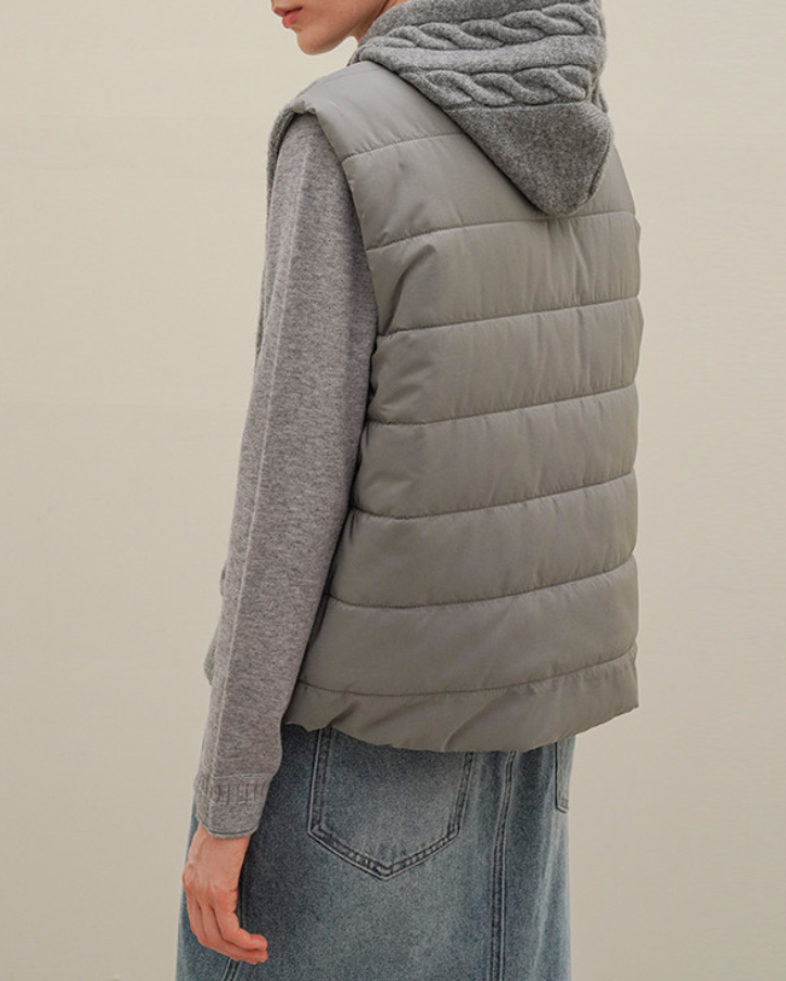 (F/W)Cable-Knit Quilted Vest