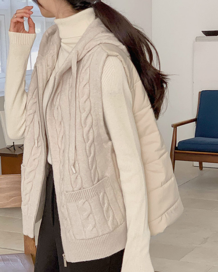 (F/W)Cable-Knit Quilted Vest