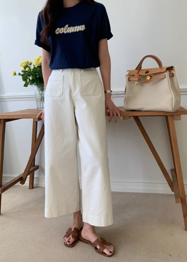 Ivory cotton wide pants