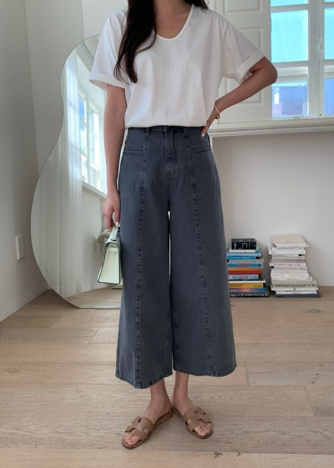 Stitch Grey wide jeans