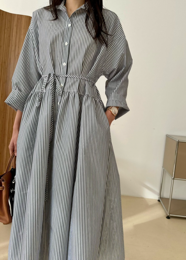 Wrinkle-free striped shirt dress