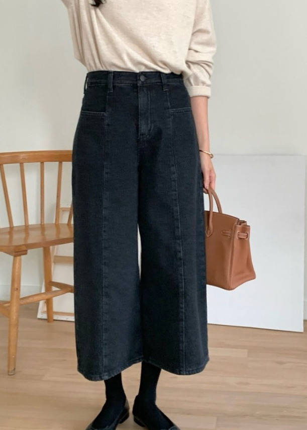 (F/W) Winter cropped black jeans