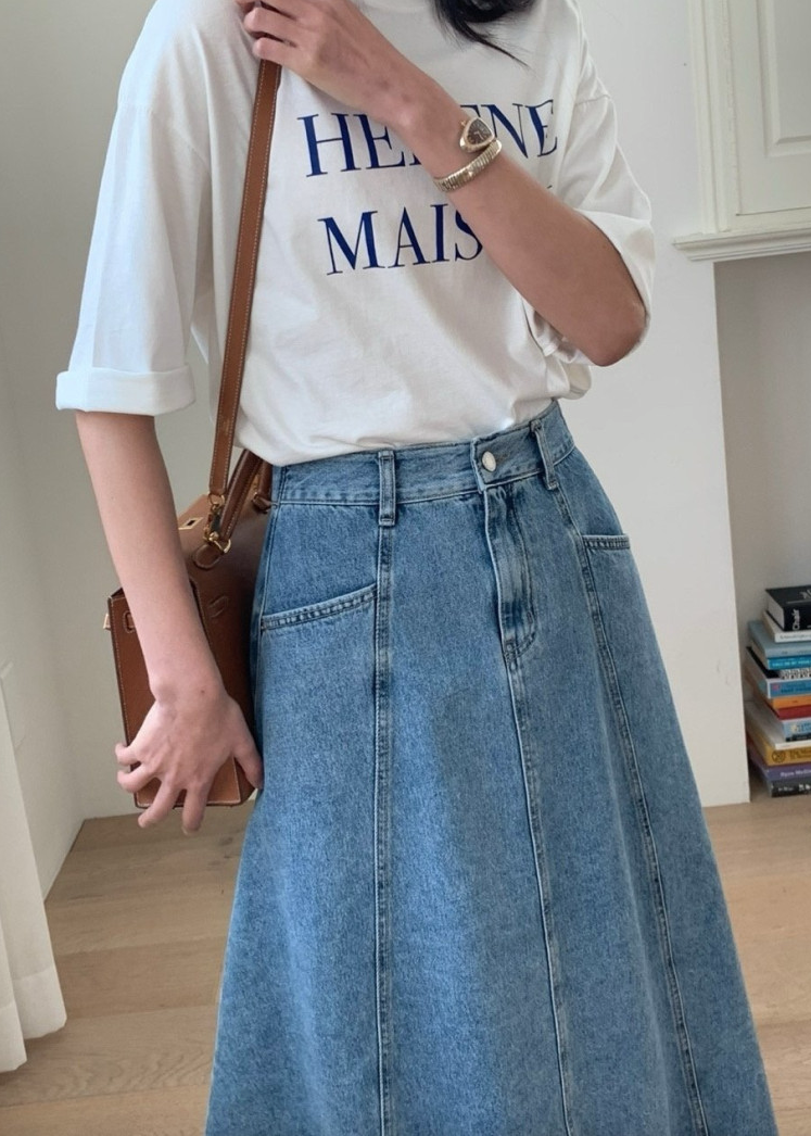 A line stitch denim skirt