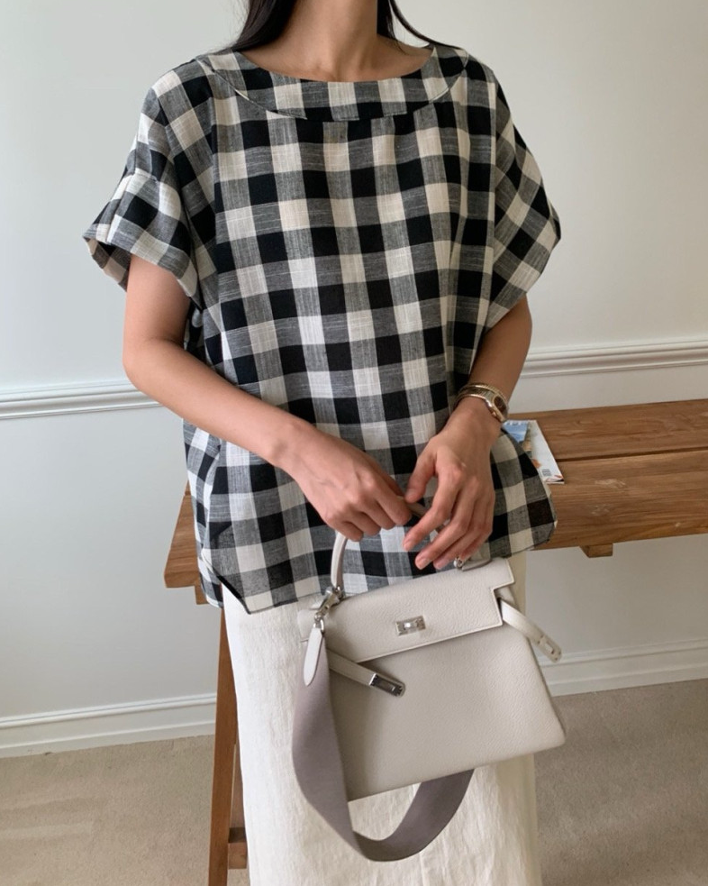 Gingham linen blouse