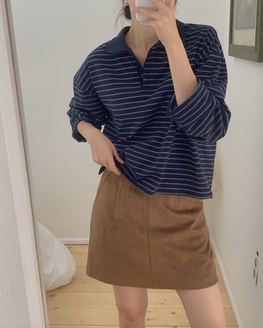 Round collar striped tee