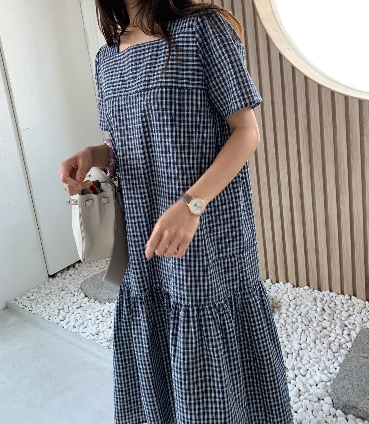 Seersucker square neck dress
