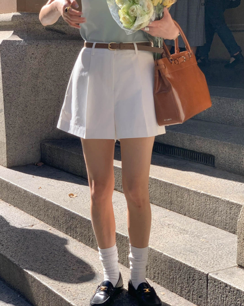 Pintuck shorts with belt