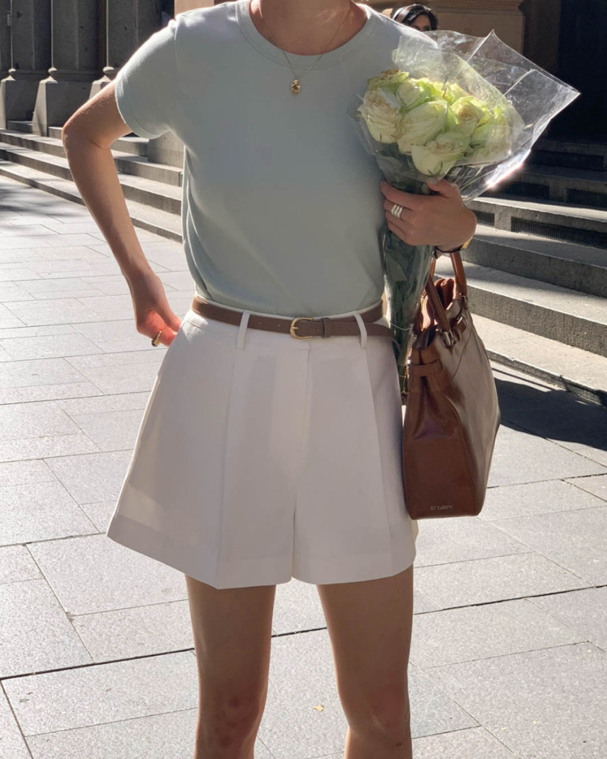 Pintuck shorts with belt