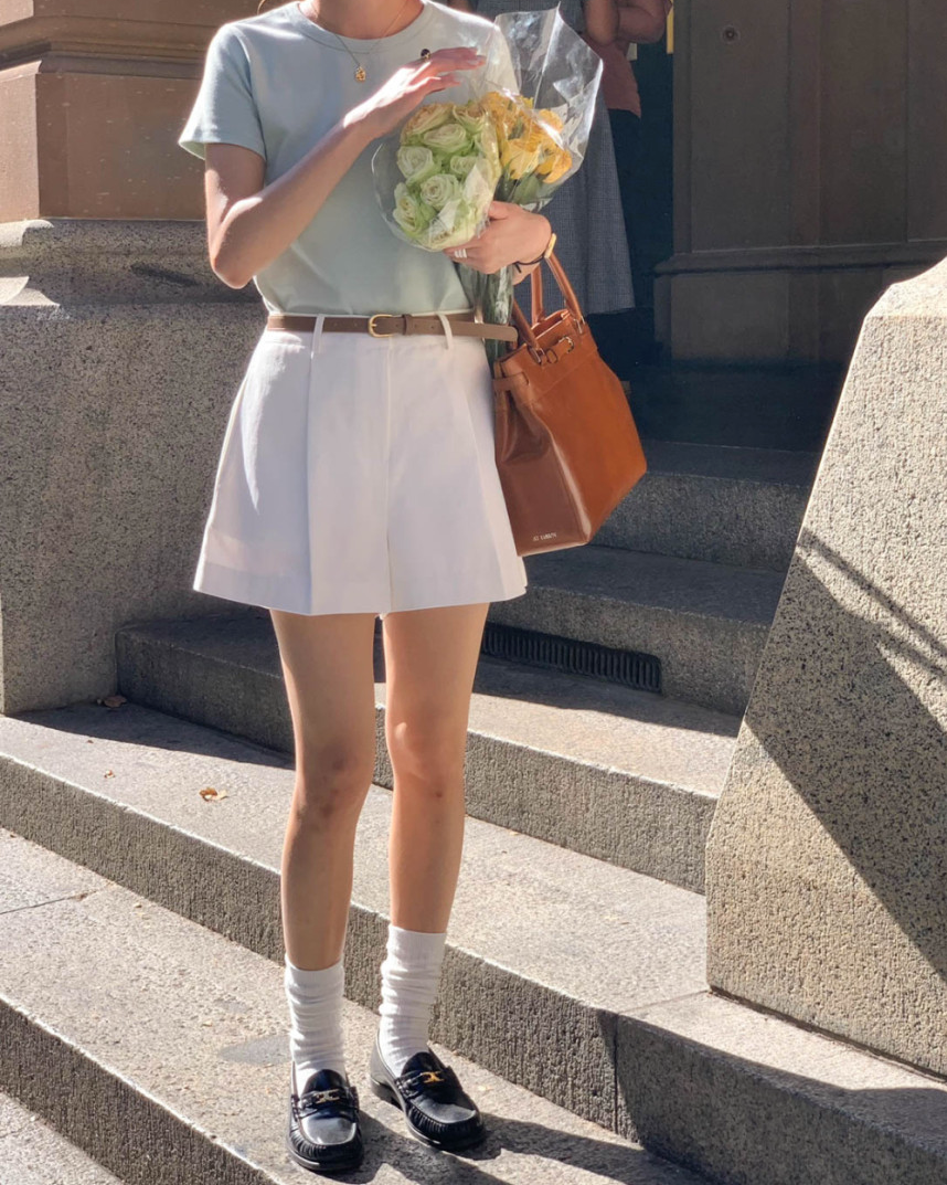 Pintuck shorts with belt