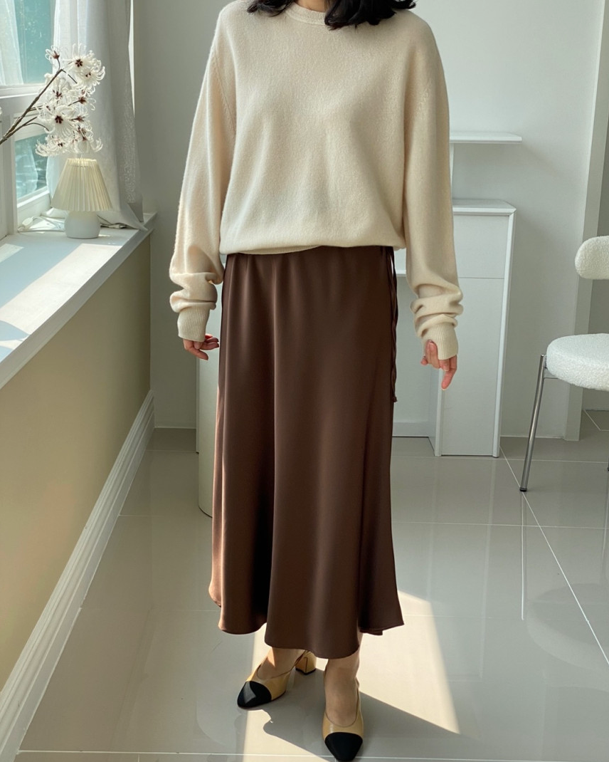 Glossy satin skirt