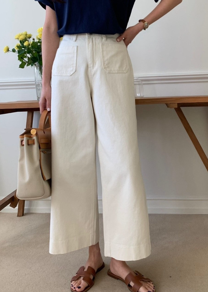 Ivory cotton wide pants