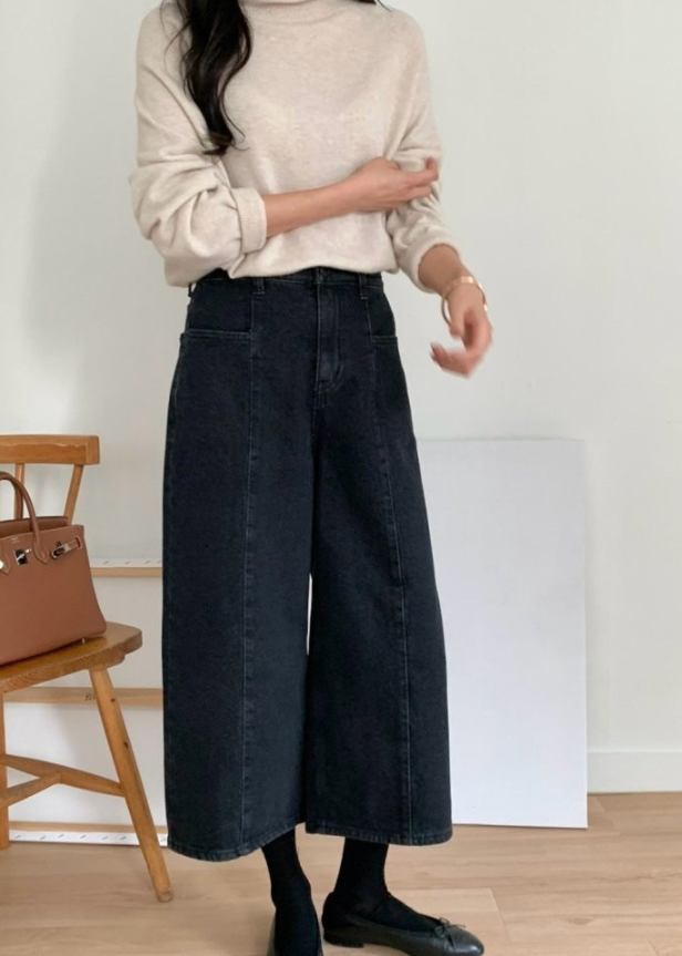(F/W) Winter cropped black jeans