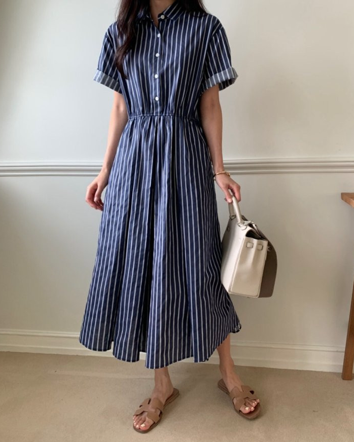 Half open striped dress