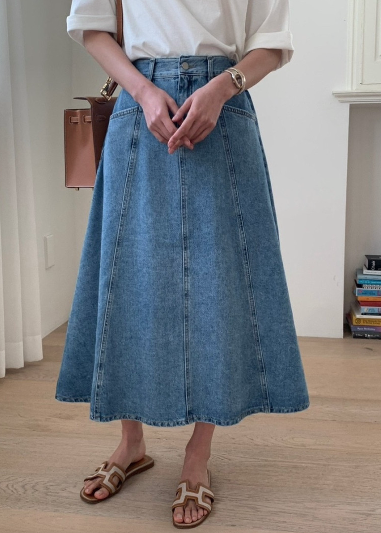 A line stitch denim skirt