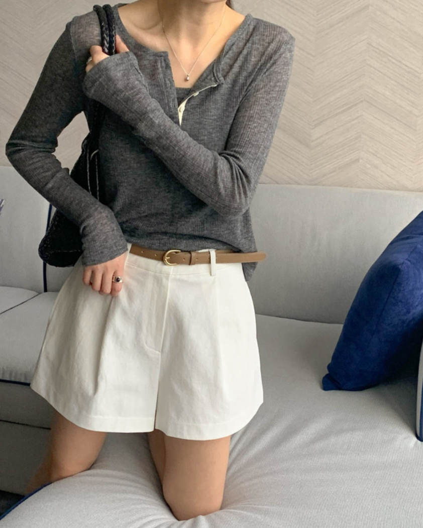 Pintuck shorts with belt