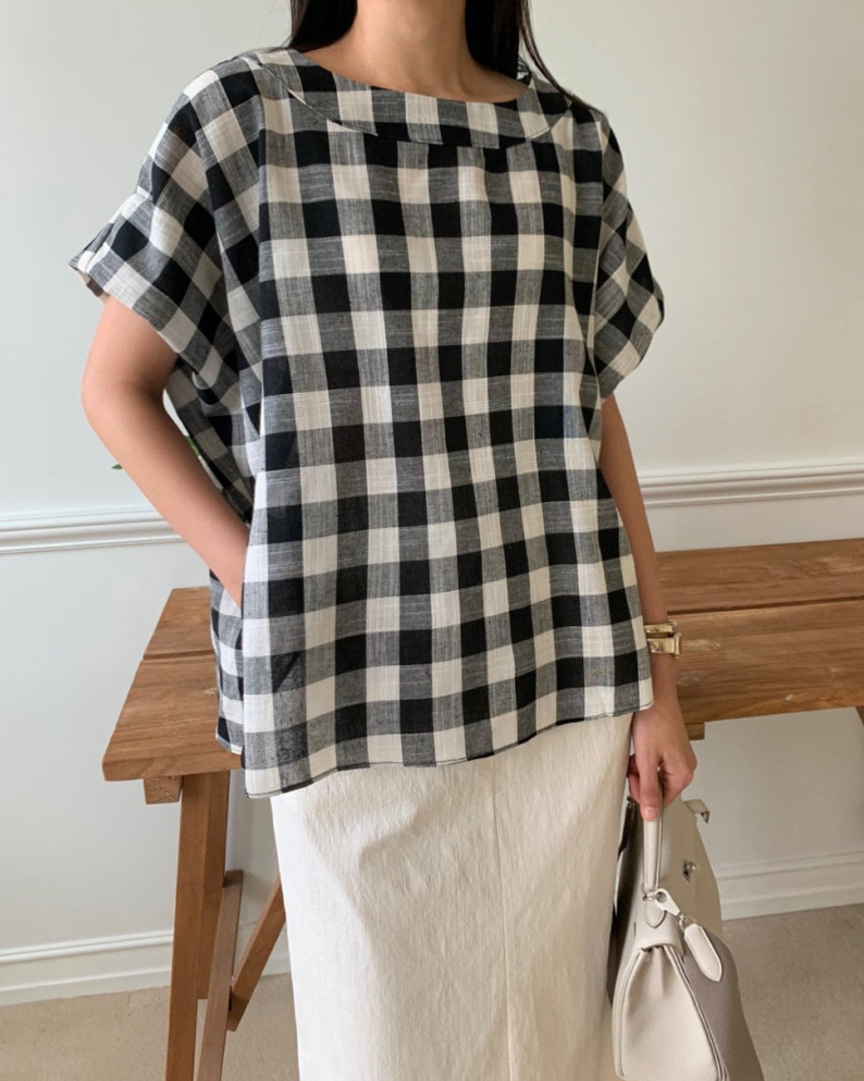 Gingham linen blouse