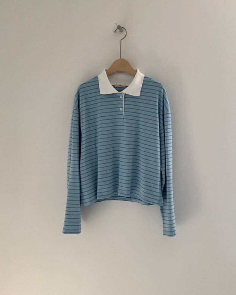 Round collar striped tee