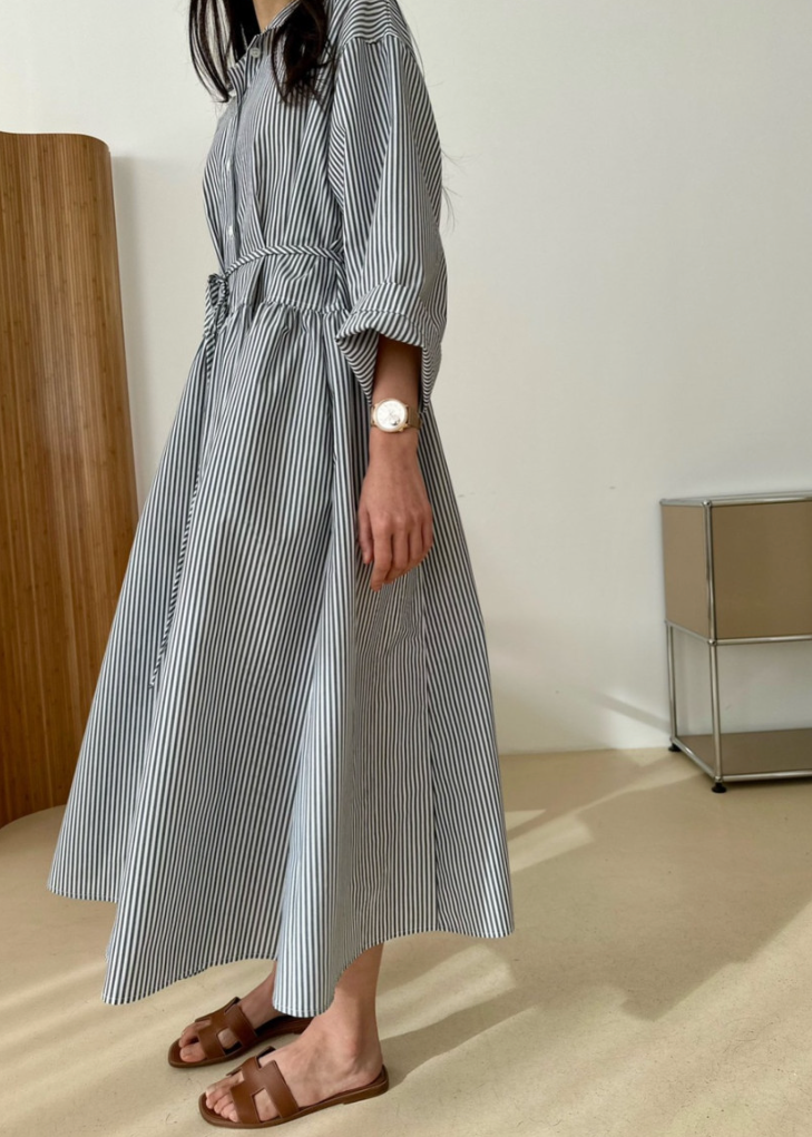 Wrinkle-free striped shirt dress