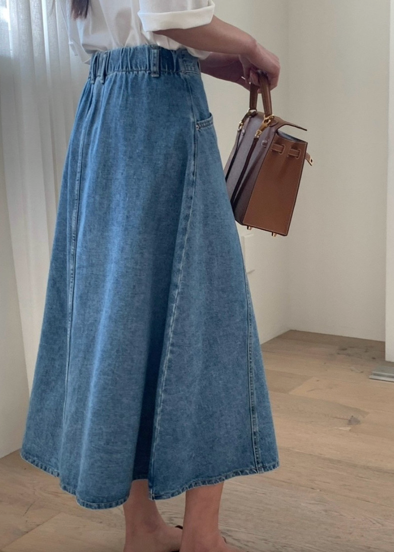 A line stitch denim skirt