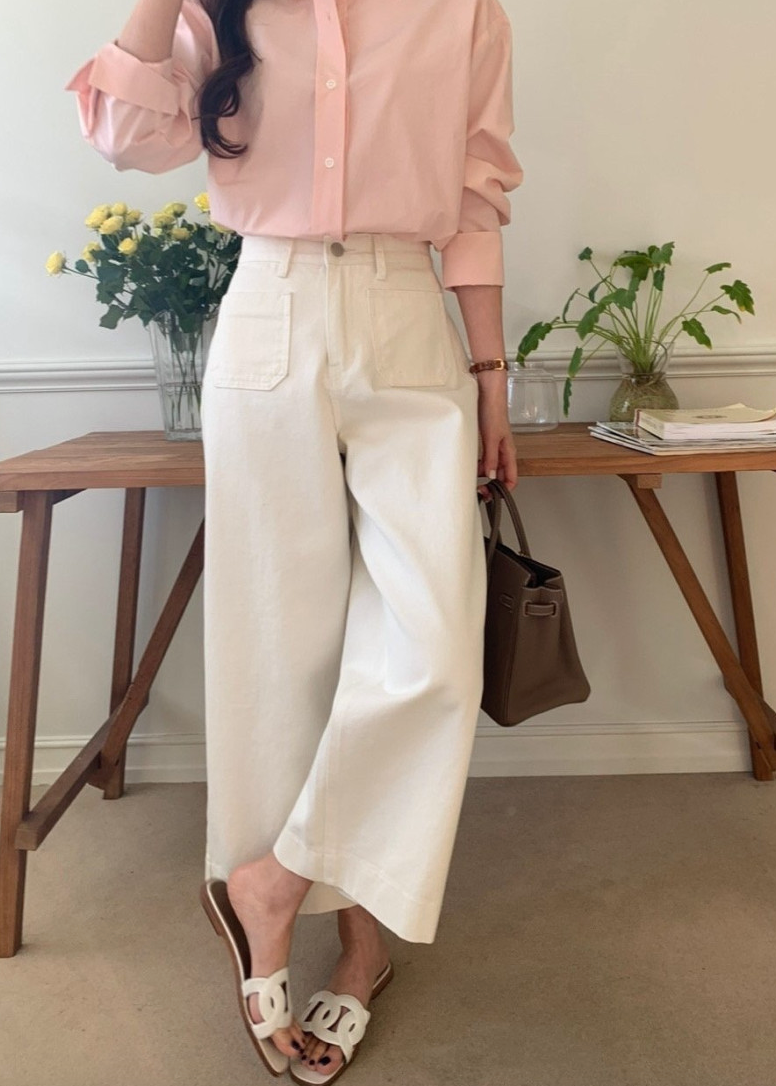 Ivory cotton wide pants