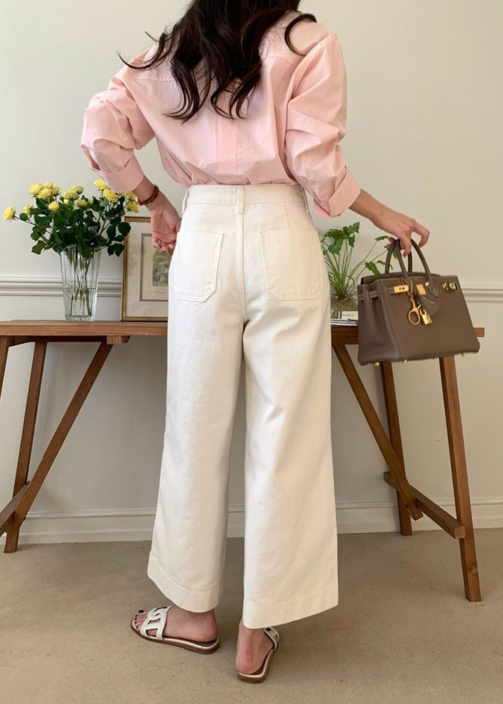 Ivory cotton wide pants