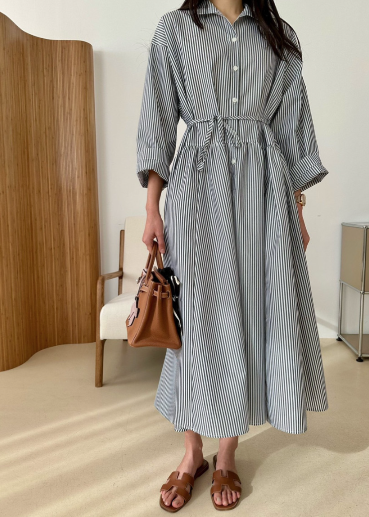 Wrinkle-free striped shirt dress