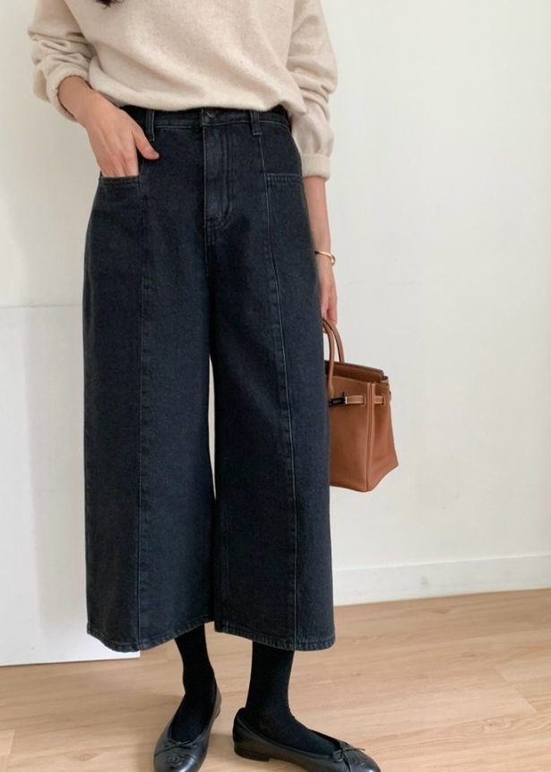 (F/W) Winter cropped black jeans