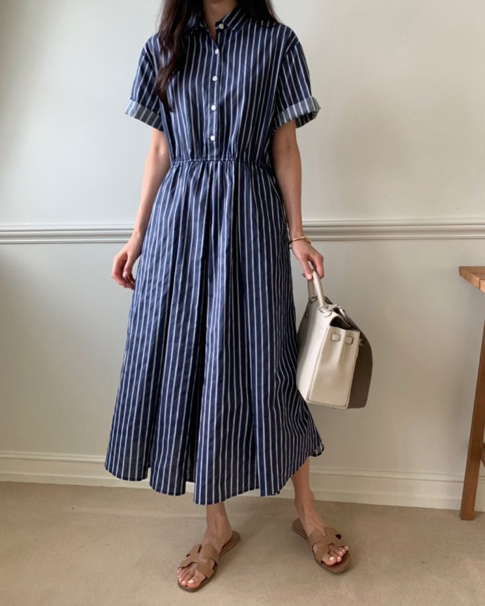 Half open striped dress