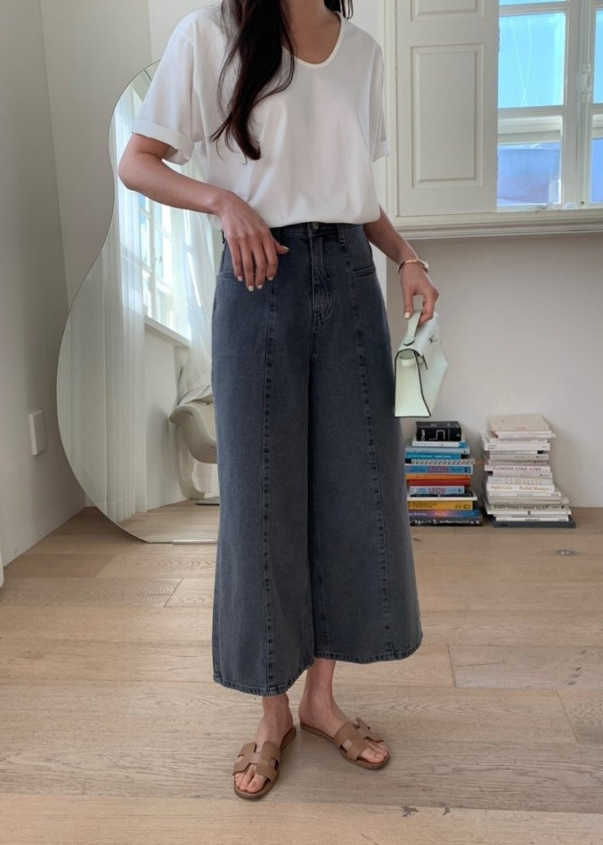 Stitch Grey wide jeans