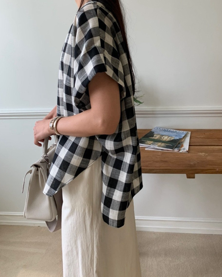Gingham linen blouse