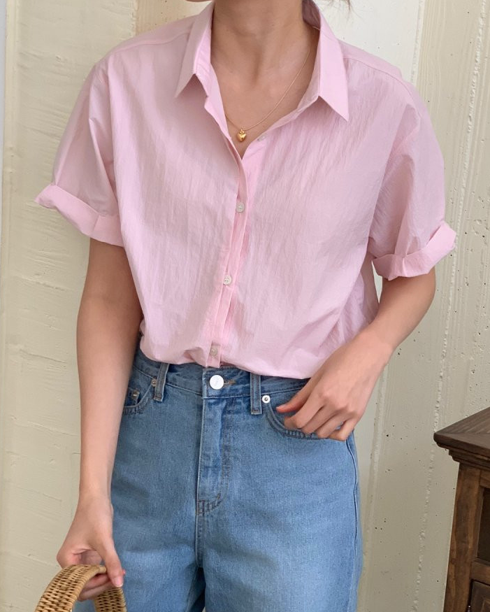 Nylon roll up sleeve shirt