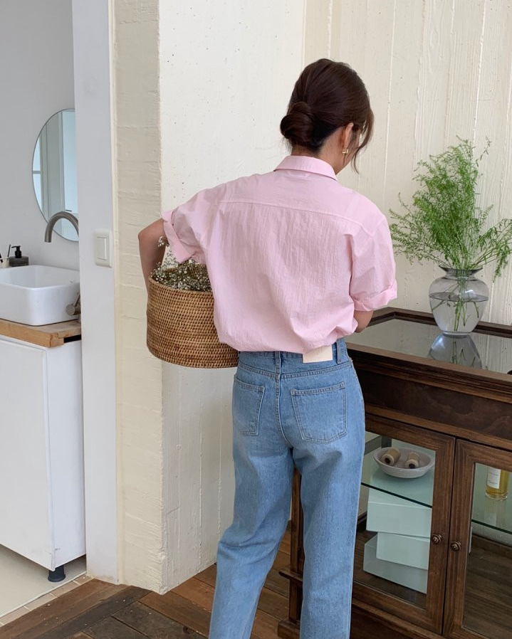 Nylon roll up sleeve shirt