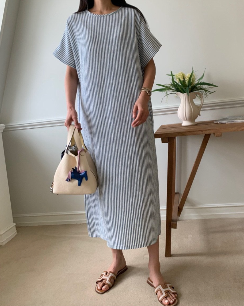 Soft seersucker striped dress