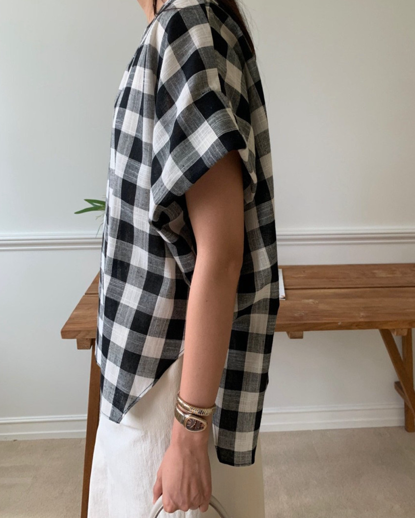 Gingham linen blouse