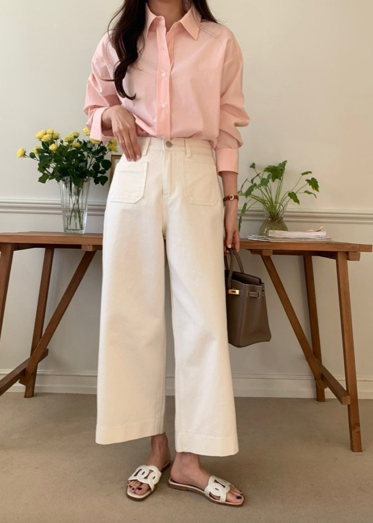 Ivory cotton wide pants