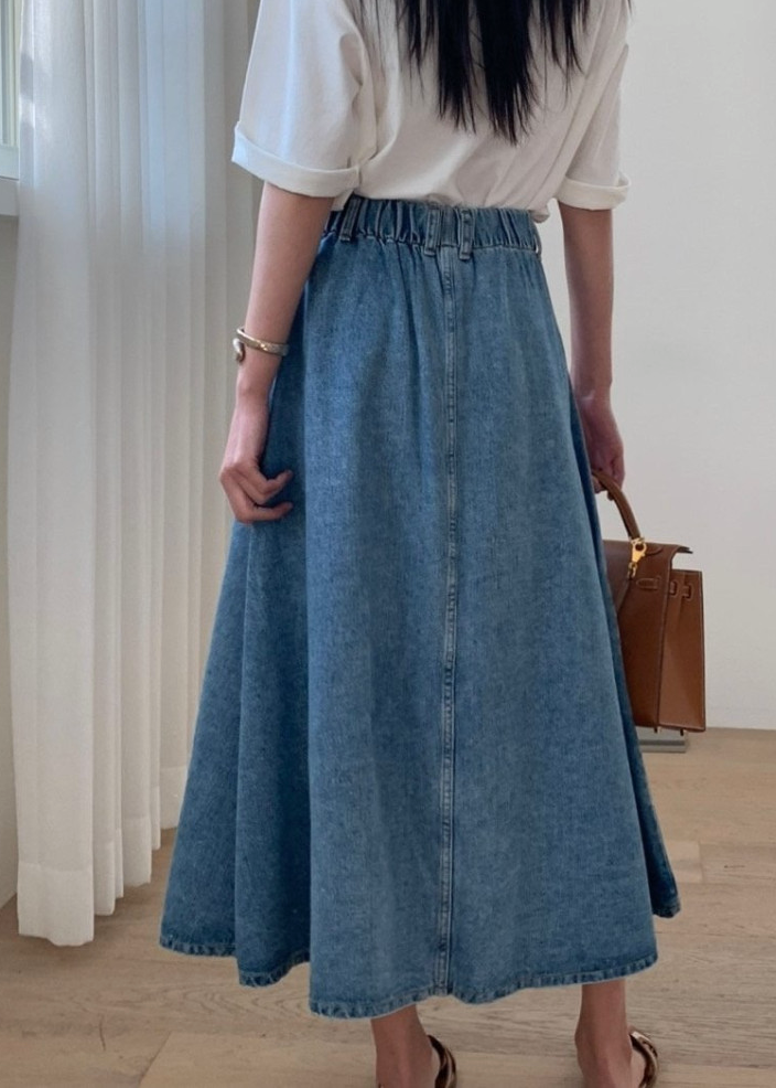 A line stitch denim skirt