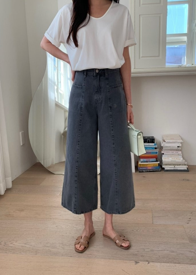 Stitch Grey wide jeans