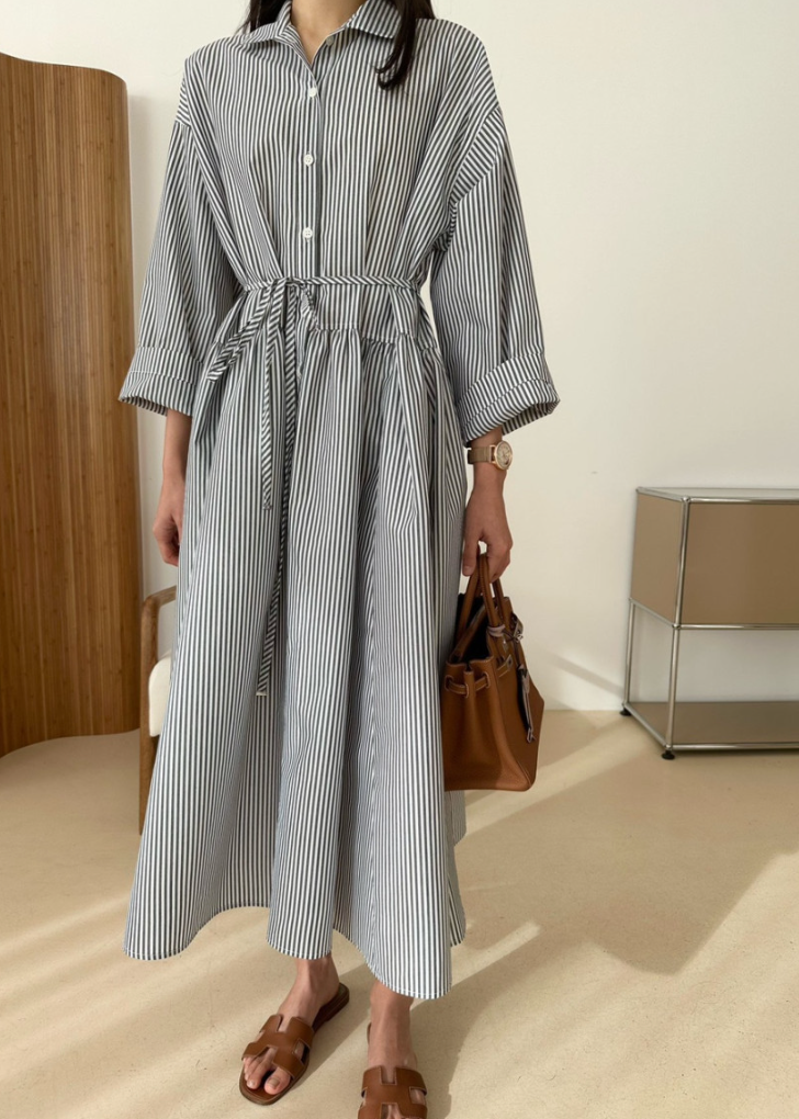 Wrinkle-free striped shirt dress