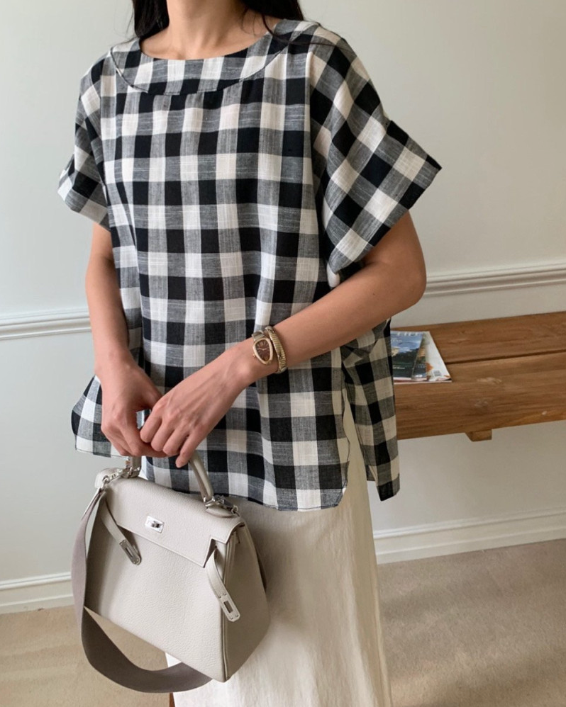 Gingham linen blouse