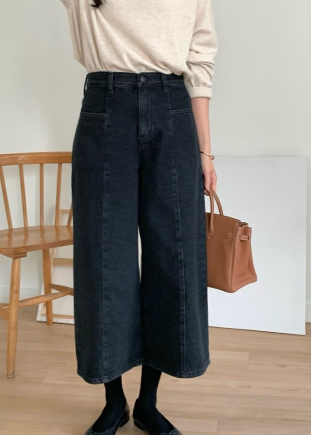 (F/W) Winter cropped black jeans