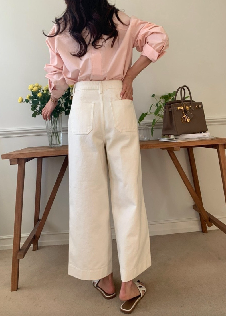 Ivory cotton wide pants