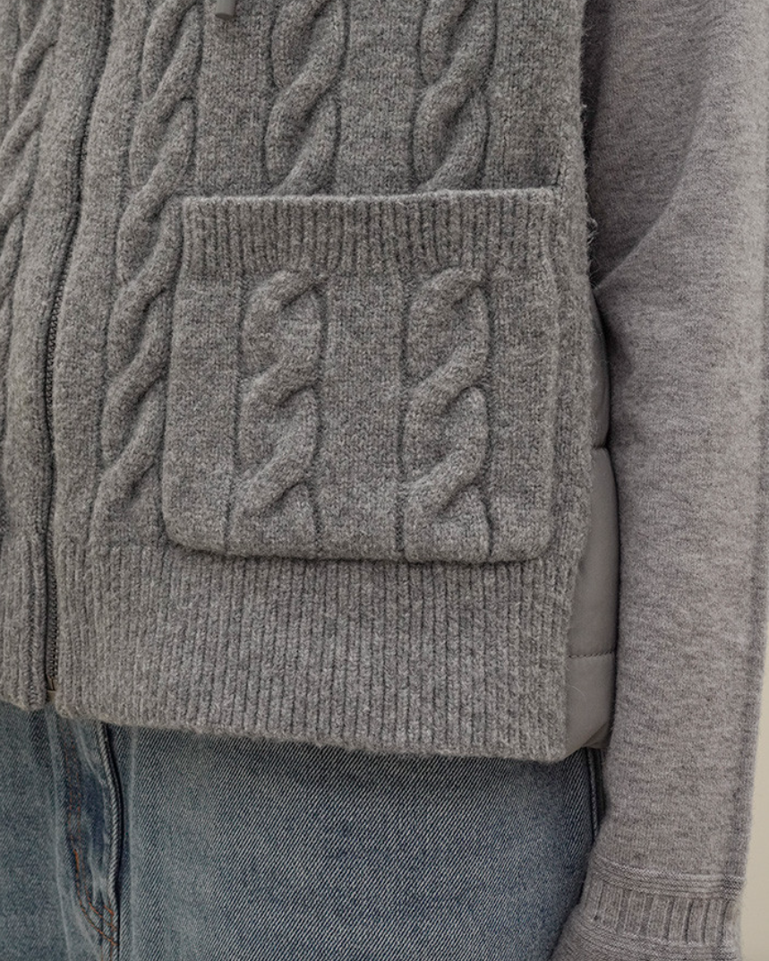 (F/W)Cable-Knit Quilted Vest