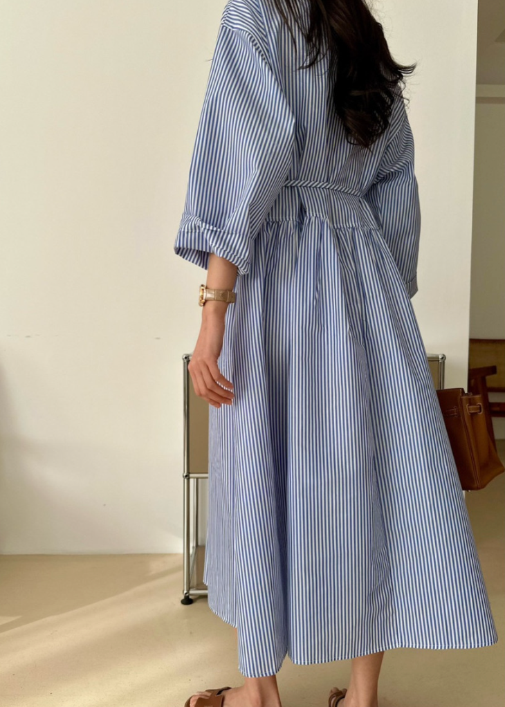 Wrinkle-free striped shirt dress
