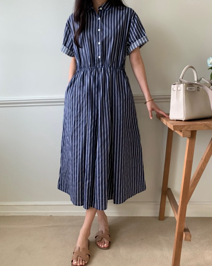 Half open striped dress