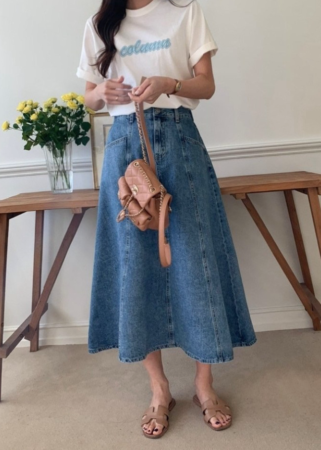 A line stitch denim skirt