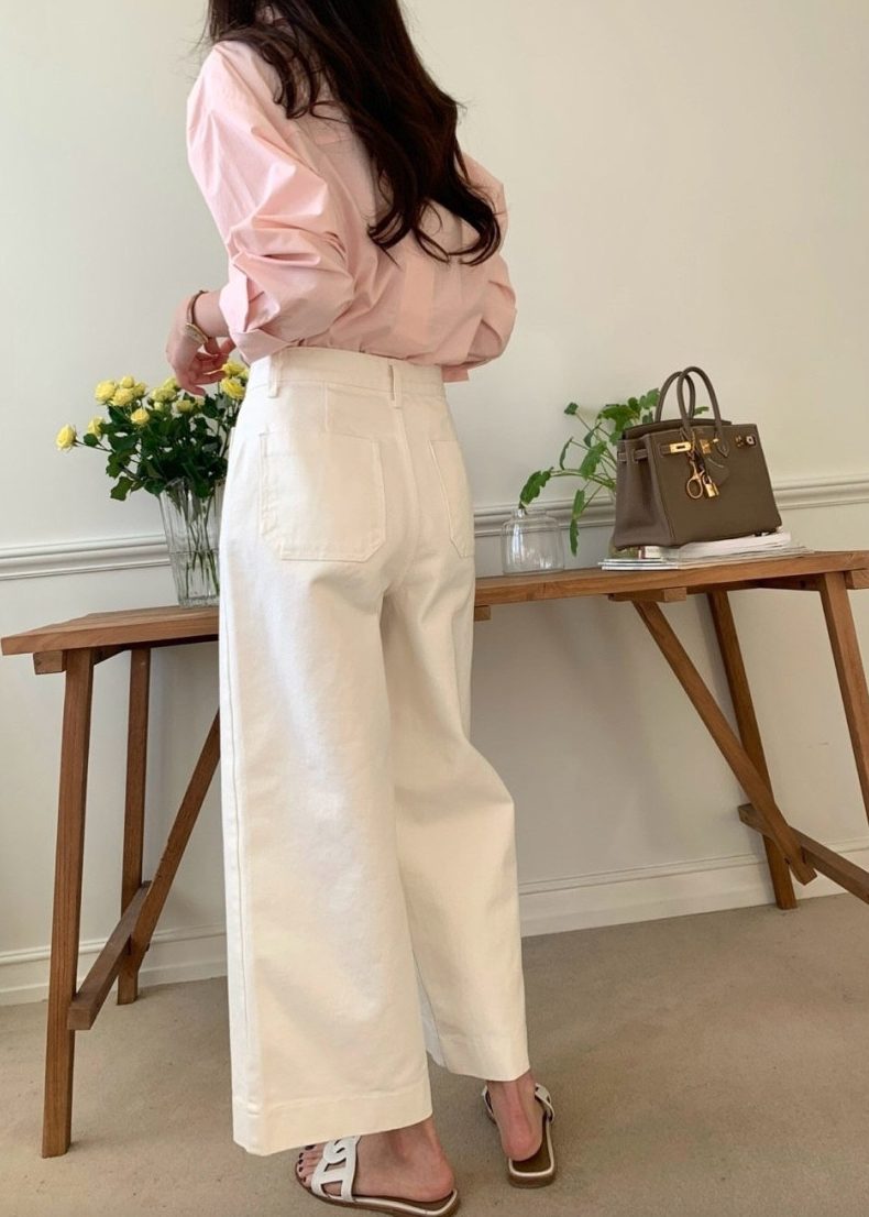 Ivory cotton wide pants